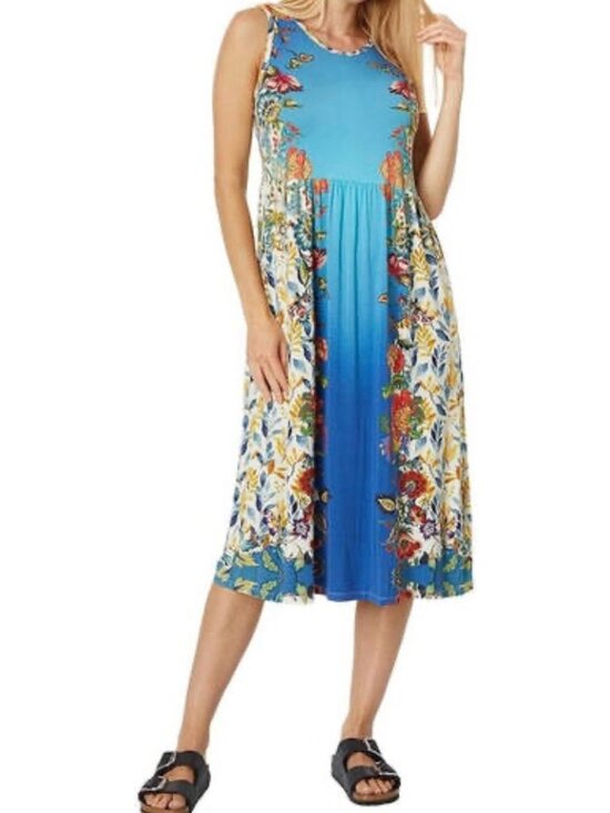 Johnny Was Dresses & Skirts - Johnny Was Womens Sz 2X Blu Easy Fit Midi Dress Soft Boho Floral Flowy Summer